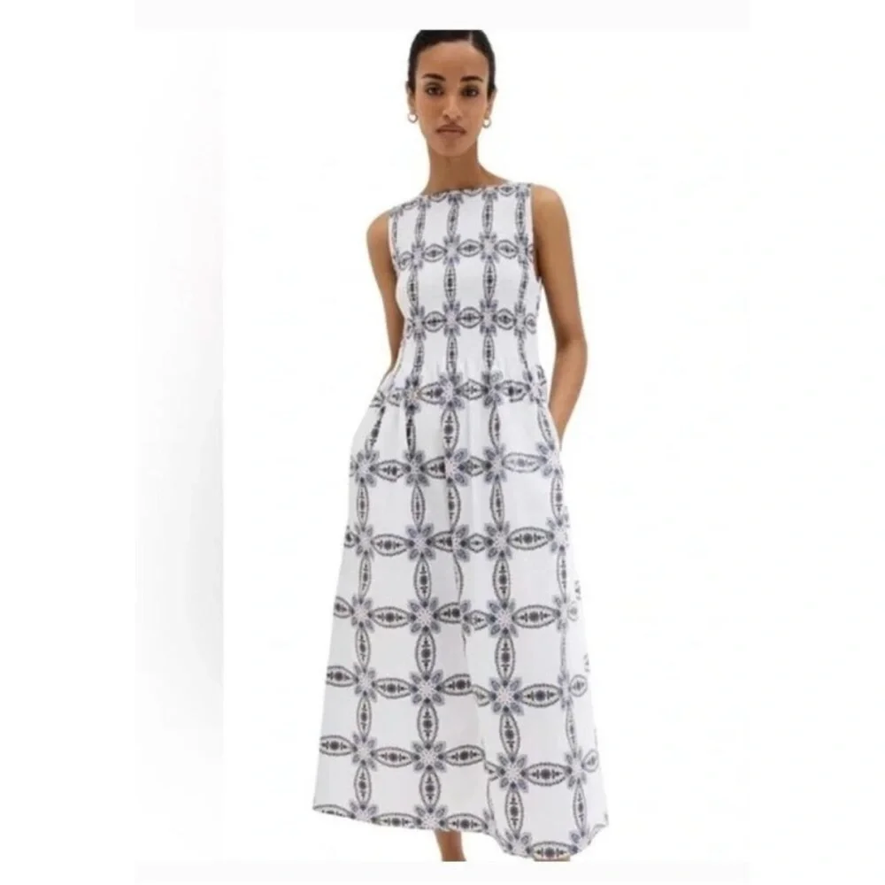 EUC Hill House Cosima Dress Marseille Geo Cotton Sateen - Picture 1 of 4